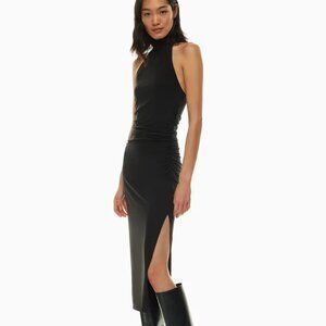 Aritzia Wilfred Remedy Halter Neck Dress XS Black Open Back Side Slit Jersey